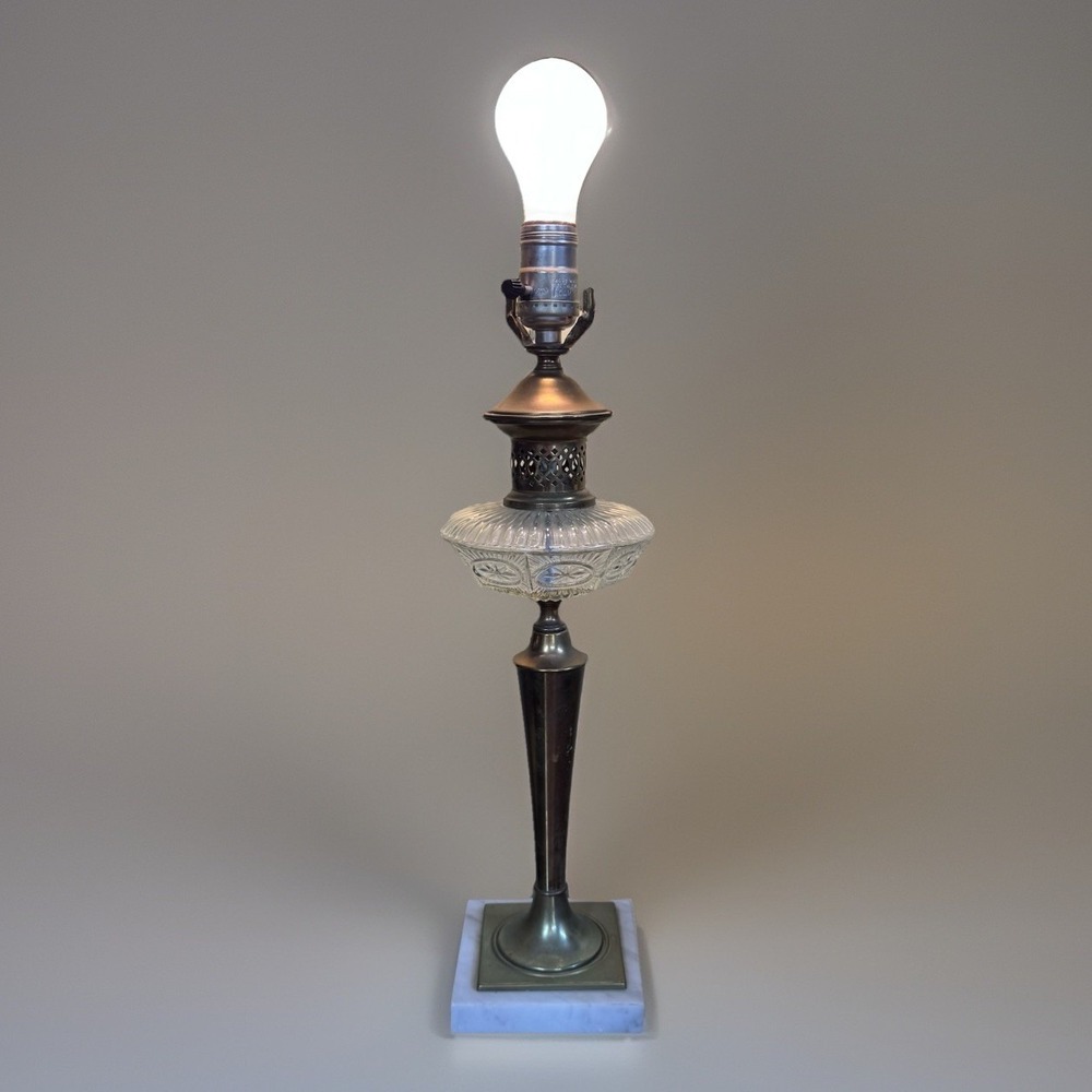 VTG Brass Glass Crystal Table Lamp 18" Works